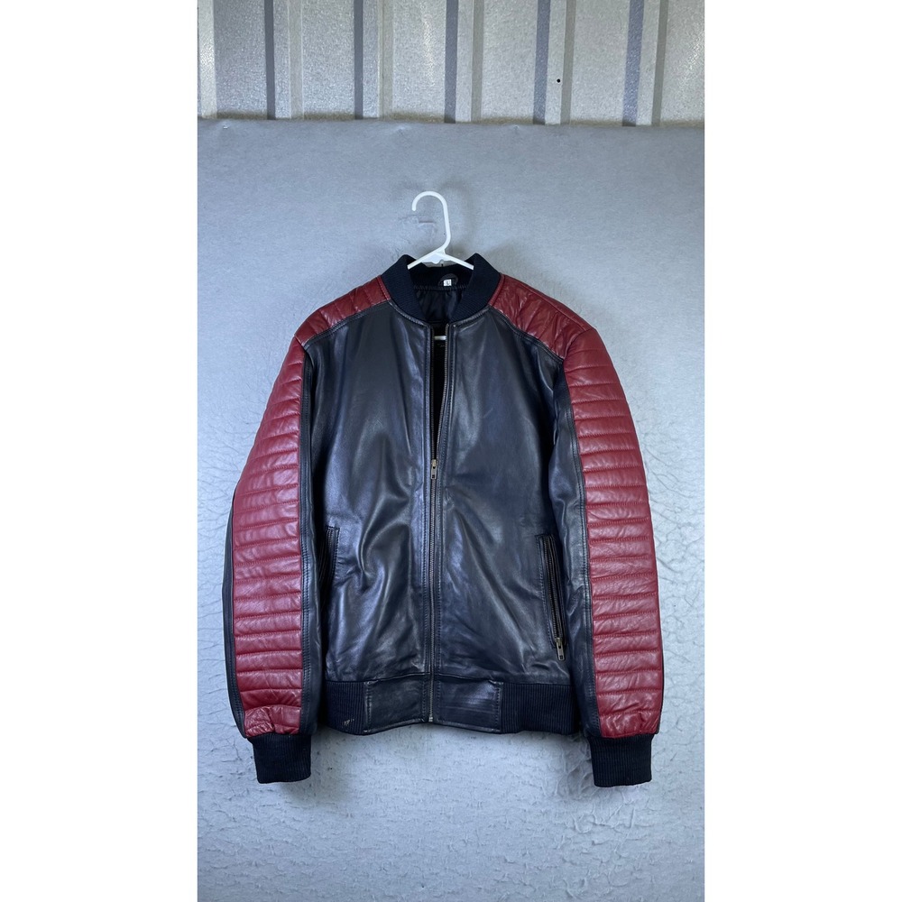 Leather Krafter Bomber Jacket Mens L Black Red Excellent Miami Vice Stunt Team